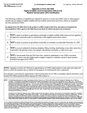 Highly Erodible Land Conservation and Wetland Conservation Certification