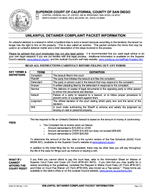 California Unlawful Detainer Complaint Packet