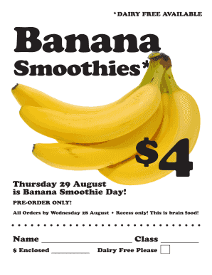 Download Banana Smoothie Order Form