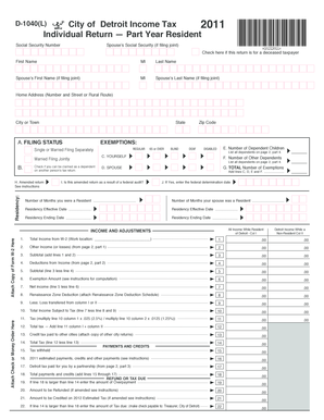 Detroit Income Tax Form D-1040(L) 2011