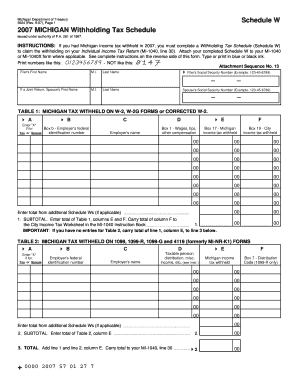 Michigan Withholding Tax Schedule W