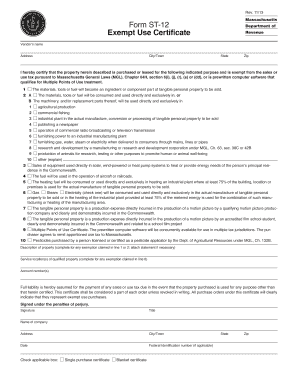 Massachusetts Exempt Use Certificate