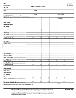 USDA Cash Flow Projection Form