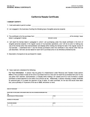 California Resale Certificate