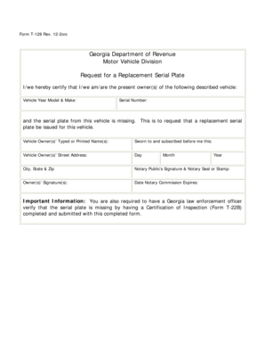 Georgia Replacement Serial Plate Request