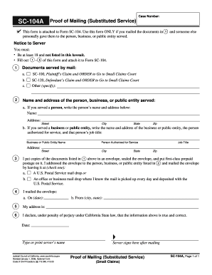 Proof of Mailing Substituted Service Form SC-104A