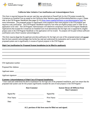 California Solar Initiative Cost Justification Form