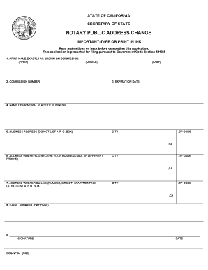 California Notary Public Address Change Form