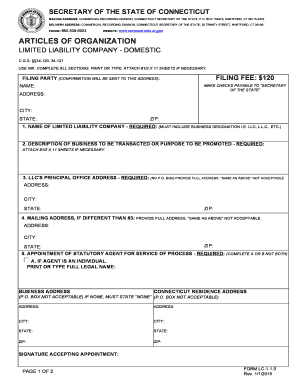Connecticut Articles of Organization for Domestic LLC