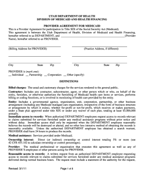 Utah Medicaid Provider Agreement