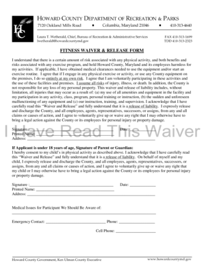 Fitness Waiver and Release Form