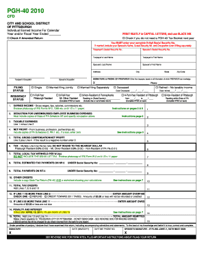 Pittsburgh Earned Income Tax Form PGH-40