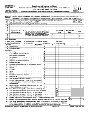 Schedule E Form 1040 Supplemental Income and Loss