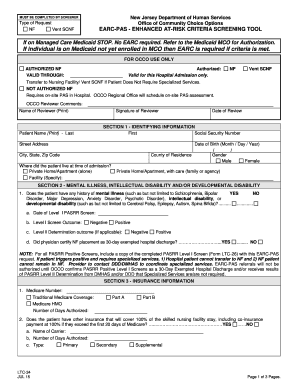 New Jersey EARC-PAS Screening Tool