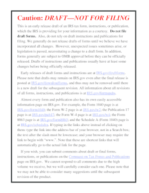 IRS Form 1040 Draft Instructions