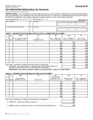 Michigan Withholding Tax Schedule W