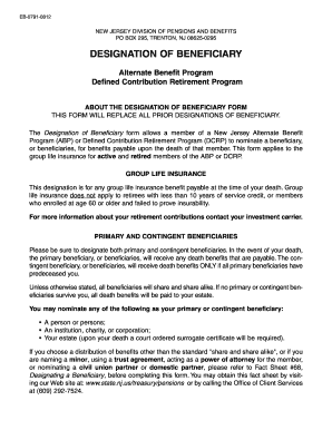 New Jersey Designation of Beneficiary Form