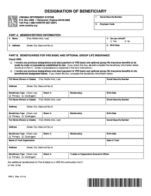 Virginia Retirement System Beneficiary Designation Form