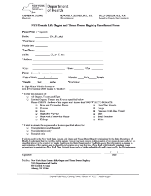 New York Organ and Tissue Donor Registry Enrollment Form