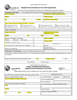 Indiana Neighborhood Assistance Tax Credit Application