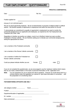 Fair Employment Questionnaire Form FE1