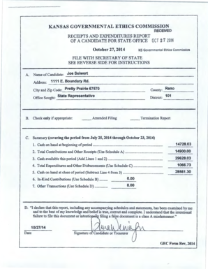 Kansas Candidate Receipts and Expenditures Report
