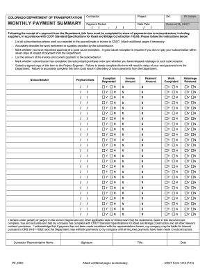 Colorado Subcontractor Payment Summary Form