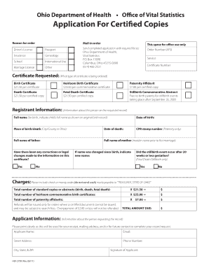 Ohio Birth Death Certificate Application
