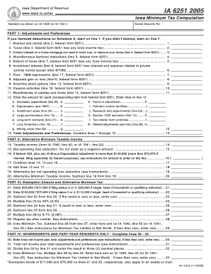Iowa Minimum Tax Computation Form IA 6251