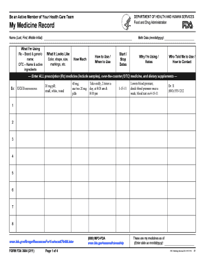 FDA 3664 Medicine Record Form
