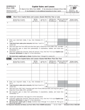 Schedule D Form 1040 Capital Gains and Losses