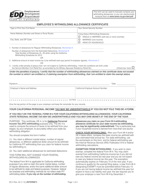 California DE 4 Withholding Allowance Certificate