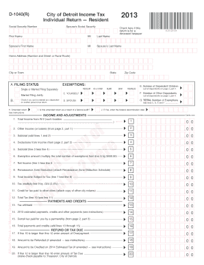 City of Detroit Income Tax Form D-1040