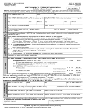 Wisconsin Death Certificate Application