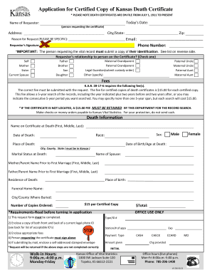 Kansas Death Certificate Application