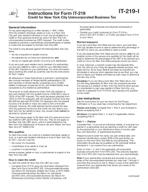 New York City Unincorporated Business Tax Credit Form IT-219