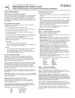New York Real Property Tax Credit Form IT-214