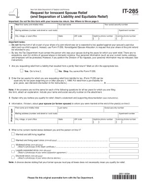 New York Innocent Spouse Relief Form IT-285