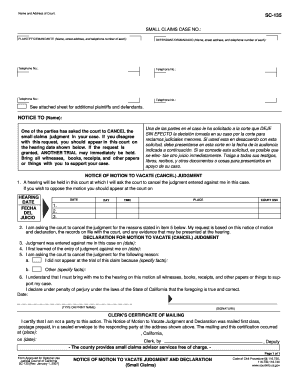 California Small Claims Motion to Vacate Judgment