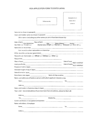 Visa Application Form to Enter Japan
