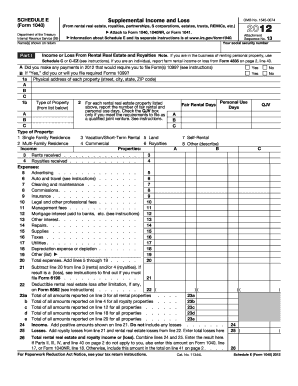 Schedule E Form 1040 Supplemental Income and Loss