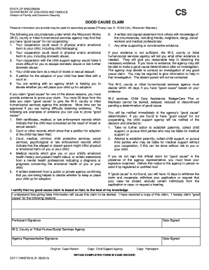 Wisconsin Good Cause Claim Form