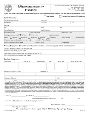 Tennessee Consolidated Retirement System Membership Form