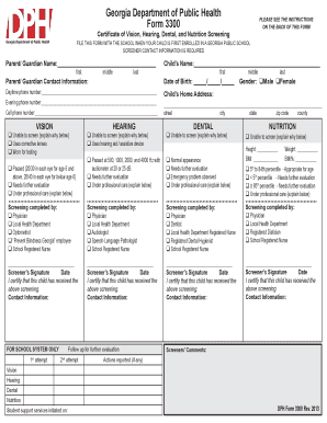 Georgia Form 3300 - Child Health Screening Certificate