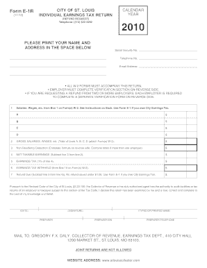 City of St. Louis E-1R Individual Earnings Tax Return