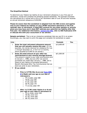 IRS Retirement Allowance Tax Worksheet