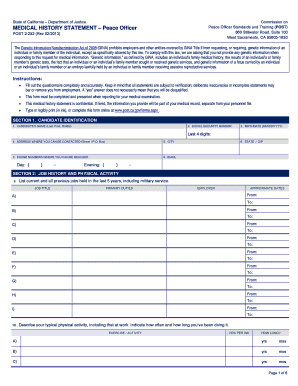 California Peace Officer Medical History Statement