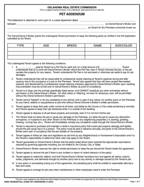 Oklahoma Residential Lease Pet Addendum