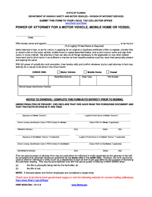 Florida Power of Attorney for Motor Vehicle