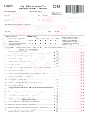 City of Detroit Income Tax Form D-1040